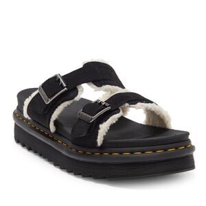 Dr. Martens Myles Faux Fur Platform‎ Sandal (Unisex), Black, Size 13, NWT